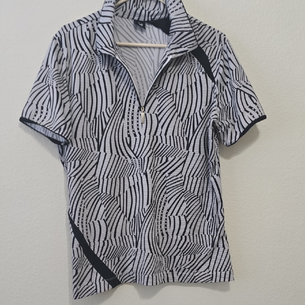 NVO Women's  Black and White‎ Patterned GOLF Shirt Xl
